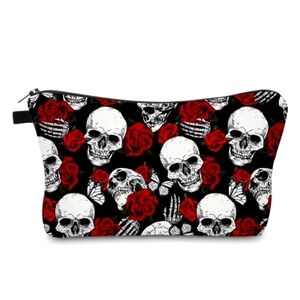 Skull And Rose Pattern Cosmetic Bag, zipper pouch skeleton accessory